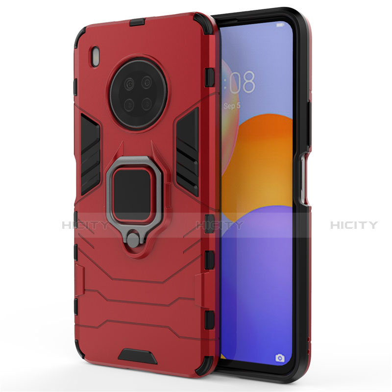 Custodia Silicone e Plastica Opaca Cover con Magnetico Anello Supporto per Huawei Y9a Rosso