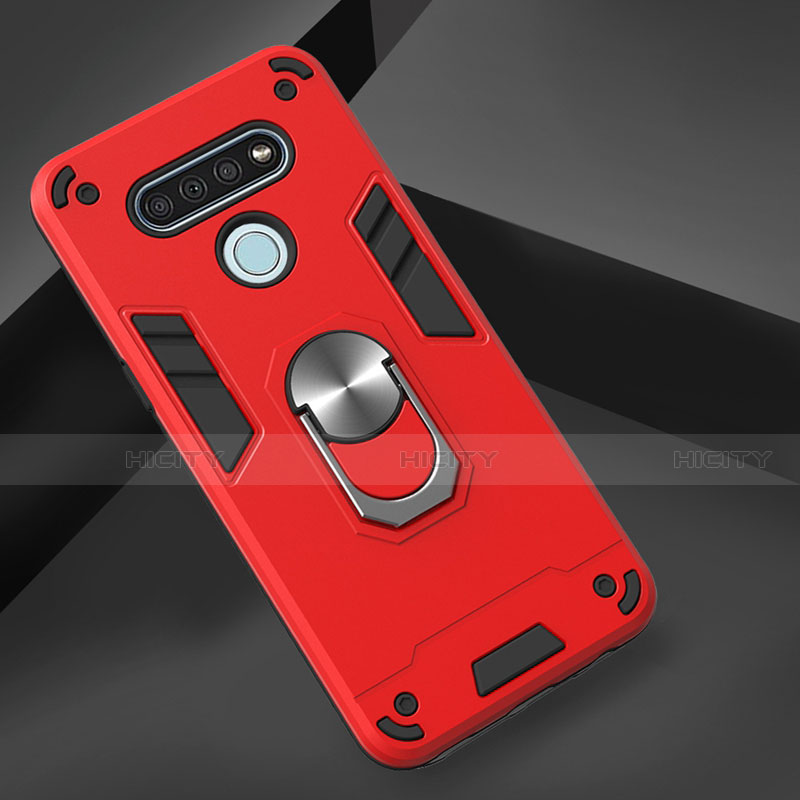Custodia Silicone e Plastica Opaca Cover con Magnetico Anello Supporto per LG K51 Rosso