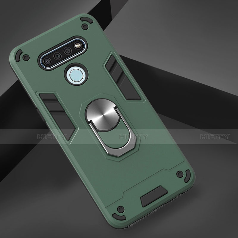 Custodia Silicone e Plastica Opaca Cover con Magnetico Anello Supporto per LG K51 Verde Notte