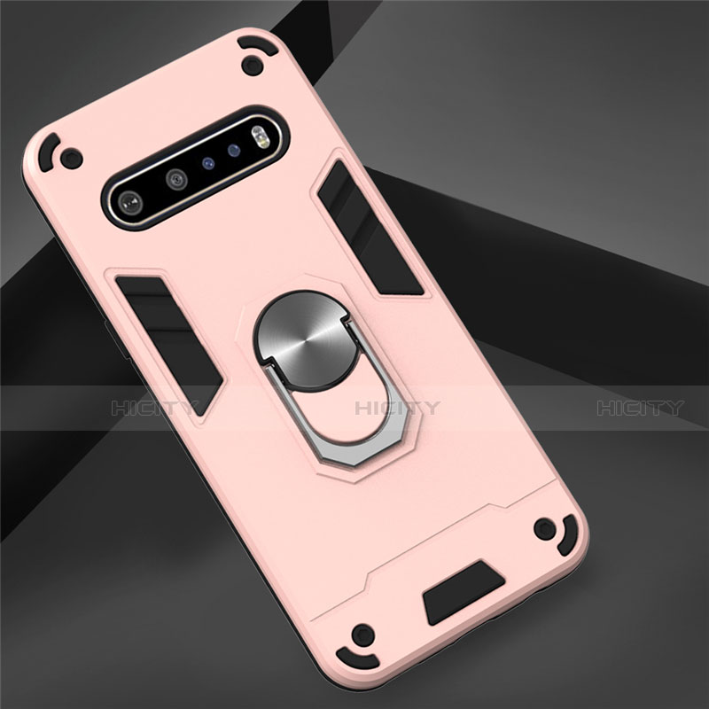 Custodia Silicone e Plastica Opaca Cover con Magnetico Anello Supporto per LG V60 ThinQ 5G