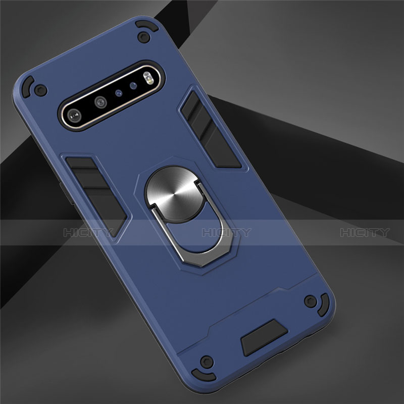 Custodia Silicone e Plastica Opaca Cover con Magnetico Anello Supporto per LG V60 ThinQ 5G Blu