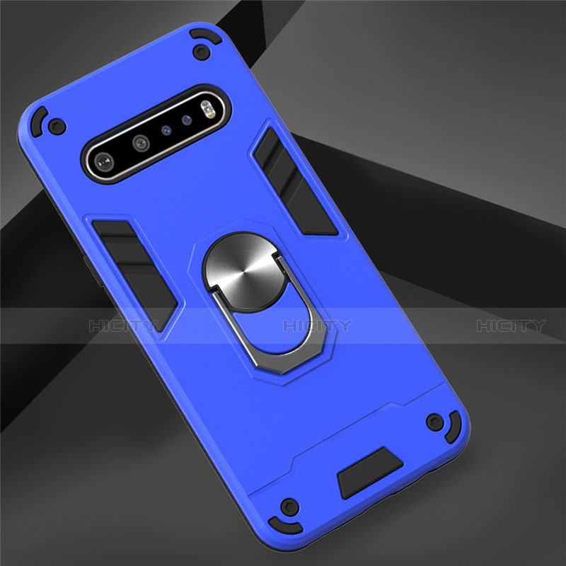 Custodia Silicone e Plastica Opaca Cover con Magnetico Anello Supporto per LG V60 ThinQ 5G Cielo Blu