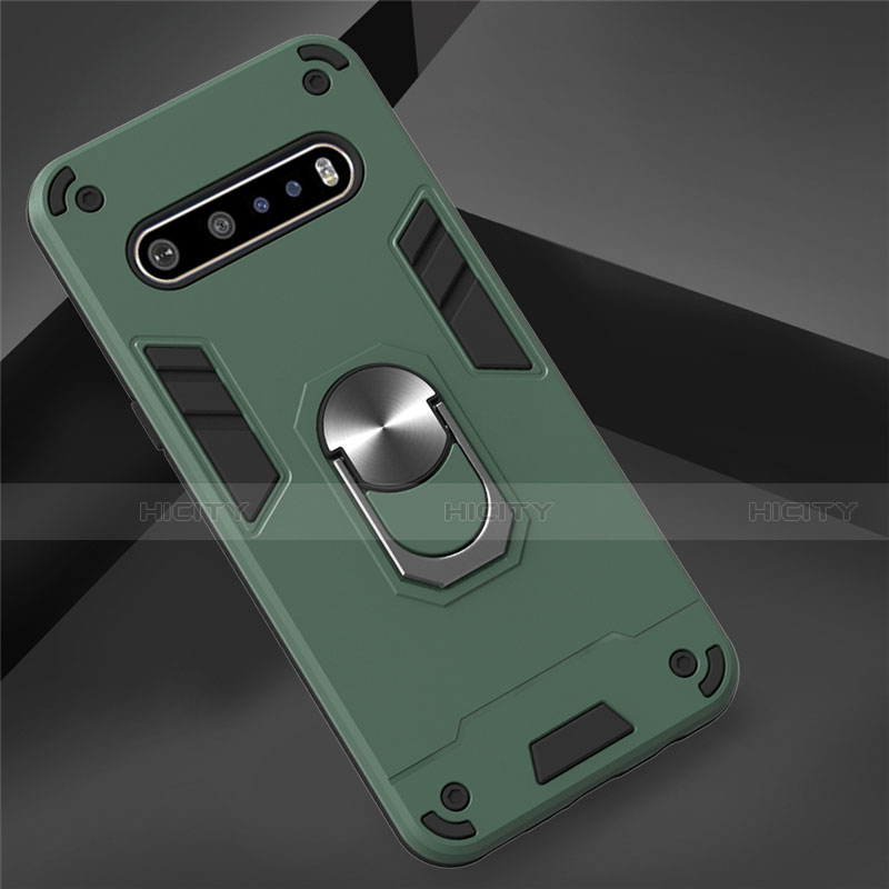 Custodia Silicone e Plastica Opaca Cover con Magnetico Anello Supporto per LG V60 ThinQ 5G Verde