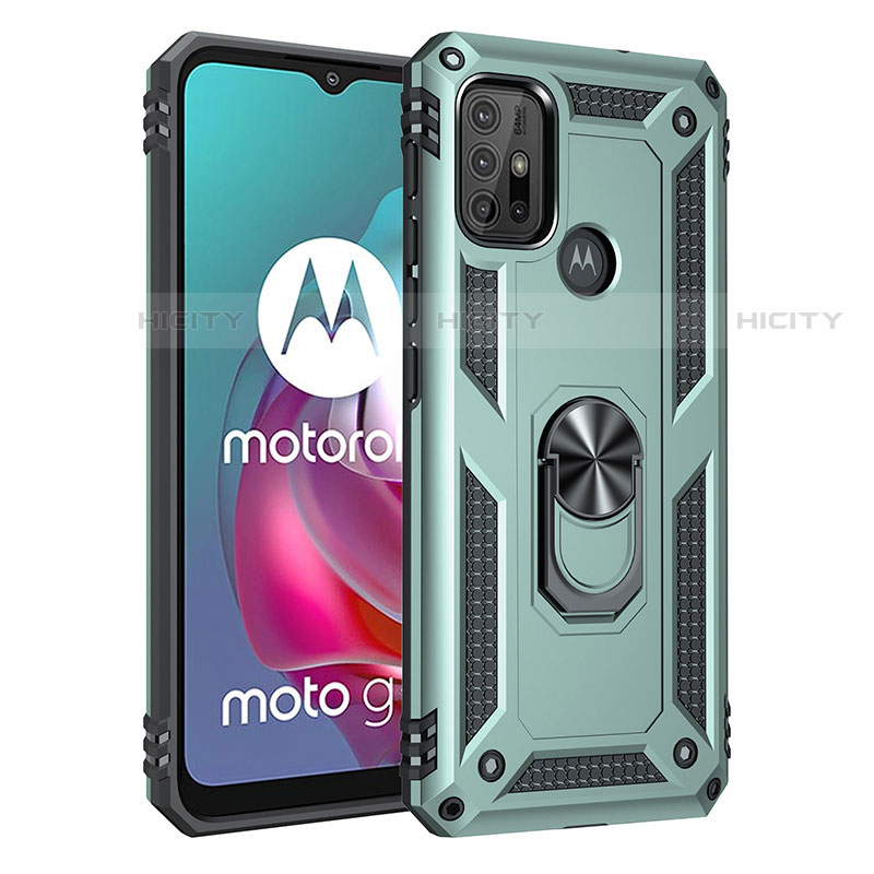 Custodia Silicone e Plastica Opaca Cover con Magnetico Anello Supporto per Motorola Moto G10 Verde