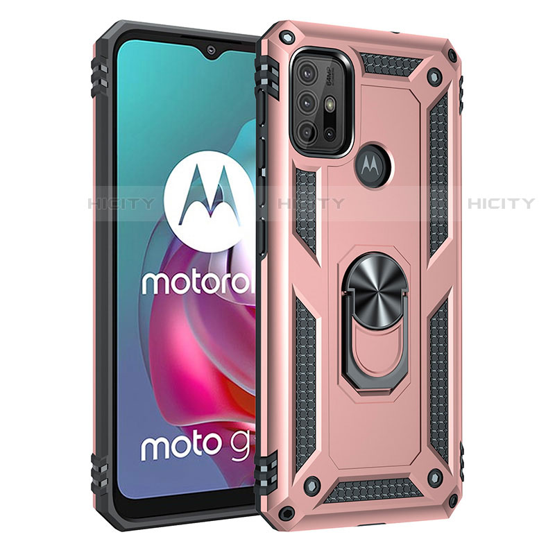 Custodia Silicone e Plastica Opaca Cover con Magnetico Anello Supporto per Motorola Moto G20 Oro Rosa