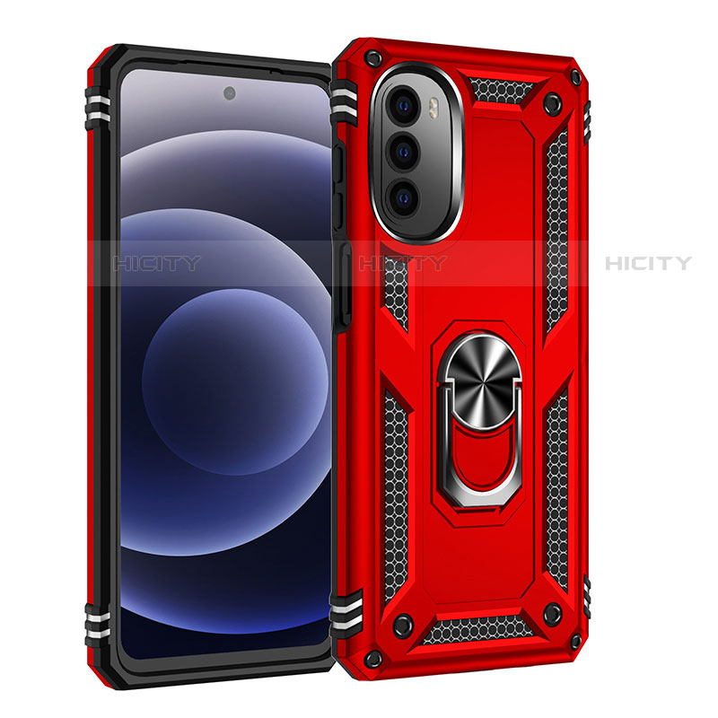 Custodia Silicone e Plastica Opaca Cover con Magnetico Anello Supporto per Motorola Moto G82 5G Rosso