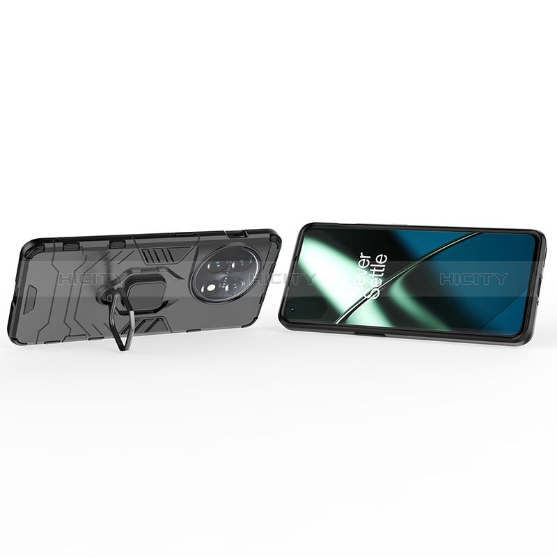 Custodia Silicone e Plastica Opaca Cover con Magnetico Anello Supporto per OnePlus 11 5G