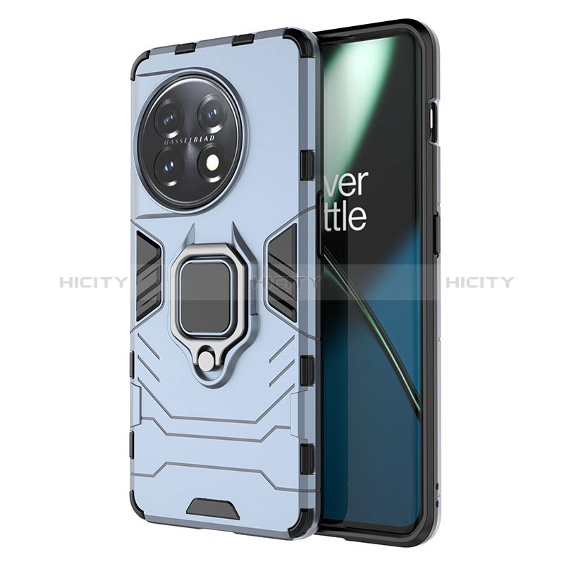 Custodia Silicone e Plastica Opaca Cover con Magnetico Anello Supporto per OnePlus 11 5G Blu
