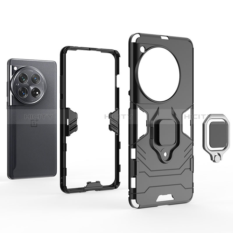 Custodia Silicone e Plastica Opaca Cover con Magnetico Anello Supporto per OnePlus 12 5G