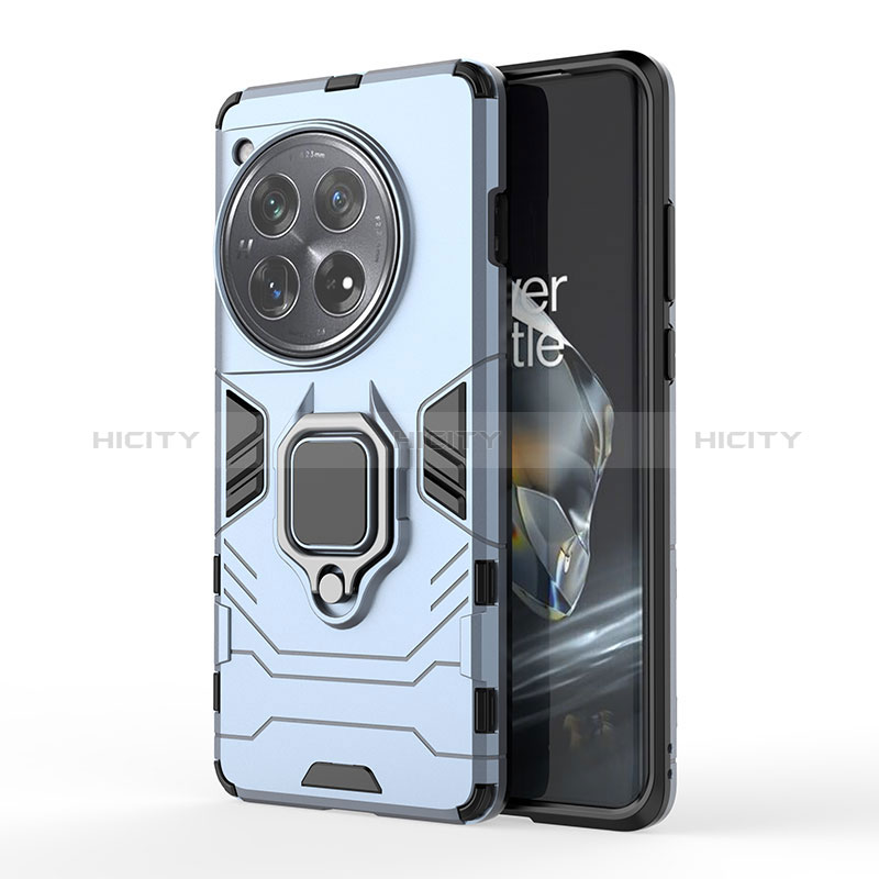 Custodia Silicone e Plastica Opaca Cover con Magnetico Anello Supporto per OnePlus 12 5G Blu