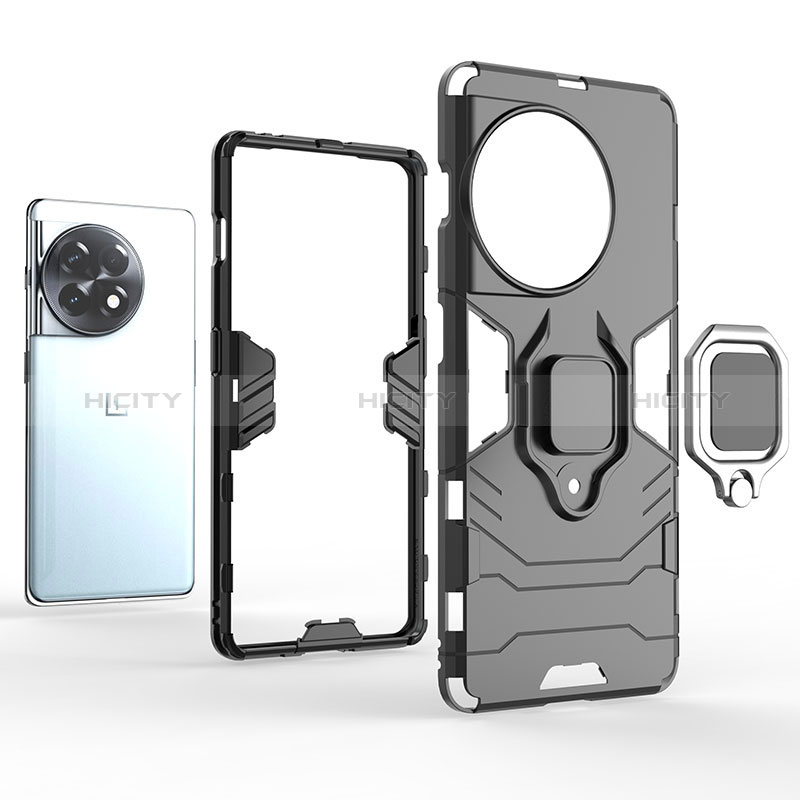Custodia Silicone e Plastica Opaca Cover con Magnetico Anello Supporto per OnePlus Ace 2 5G