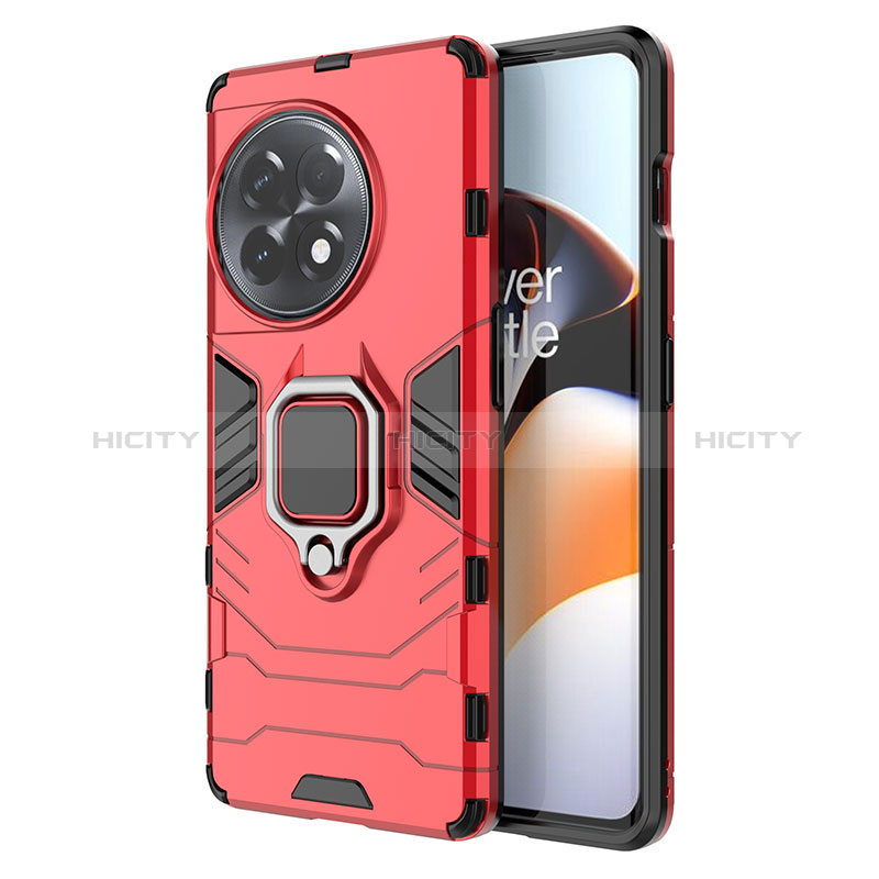 Custodia Silicone e Plastica Opaca Cover con Magnetico Anello Supporto per OnePlus Ace 2 5G Rosso