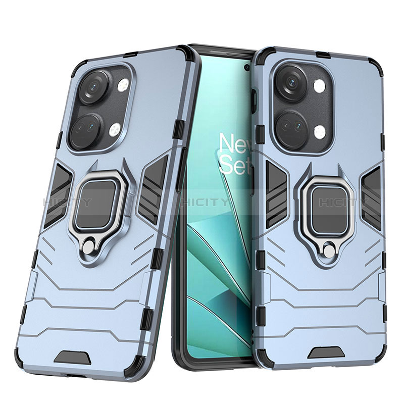 Custodia Silicone e Plastica Opaca Cover con Magnetico Anello Supporto per OnePlus Nord 3 5G Blu