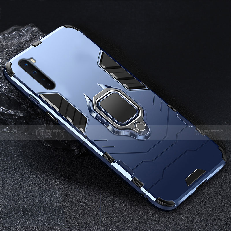 Custodia Silicone e Plastica Opaca Cover con Magnetico Anello Supporto per OnePlus Nord Blu