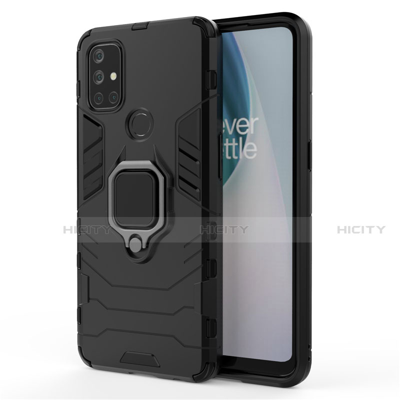 Custodia Silicone e Plastica Opaca Cover con Magnetico Anello Supporto per OnePlus Nord N10 5G Nero