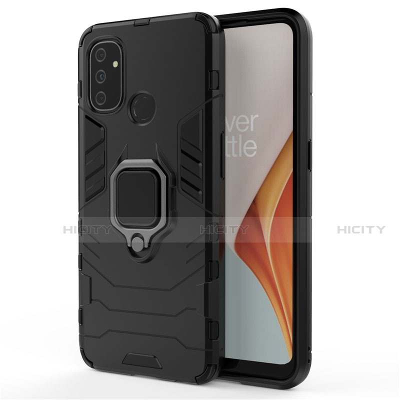 Custodia Silicone e Plastica Opaca Cover con Magnetico Anello Supporto per OnePlus Nord N100 Nero