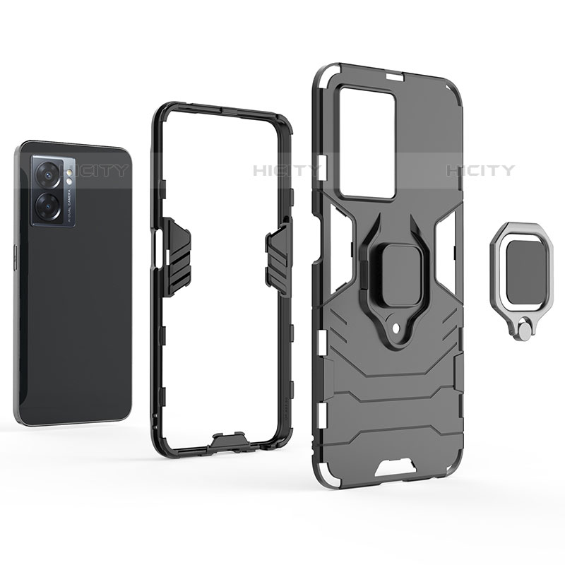 Custodia Silicone e Plastica Opaca Cover con Magnetico Anello Supporto per OnePlus Nord N300 5G