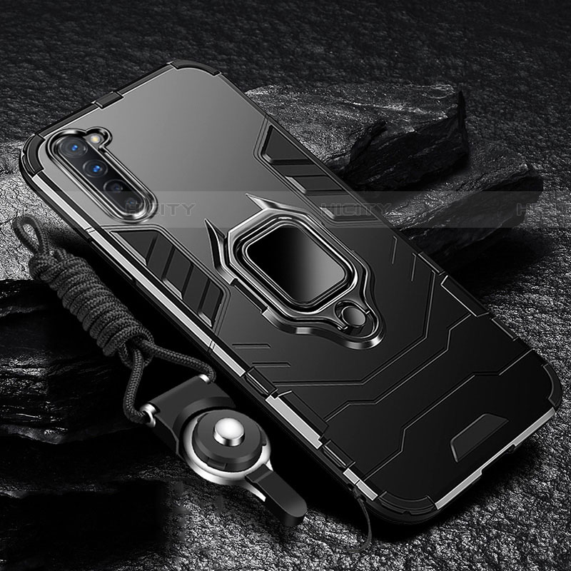 Custodia Silicone e Plastica Opaca Cover con Magnetico Anello Supporto per Oppo Reno3 Nero