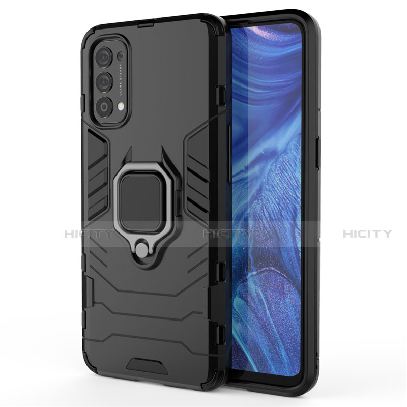 Custodia Silicone e Plastica Opaca Cover con Magnetico Anello Supporto per Oppo Reno4 4G Nero