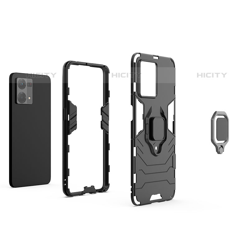 Custodia Silicone e Plastica Opaca Cover con Magnetico Anello Supporto per Oppo Reno7 4G