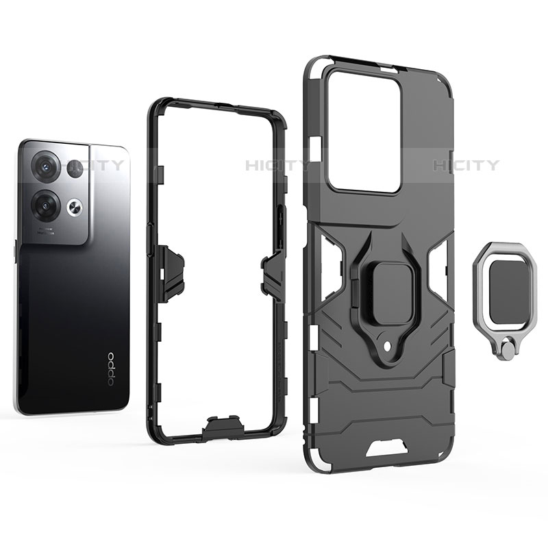 Custodia Silicone e Plastica Opaca Cover con Magnetico Anello Supporto per Oppo Reno8 Pro 5G