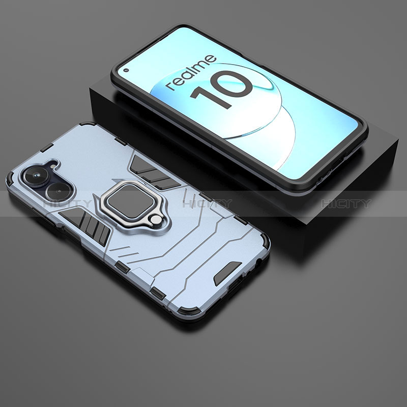 Custodia Silicone e Plastica Opaca Cover con Magnetico Anello Supporto per Realme 10 4G Blu