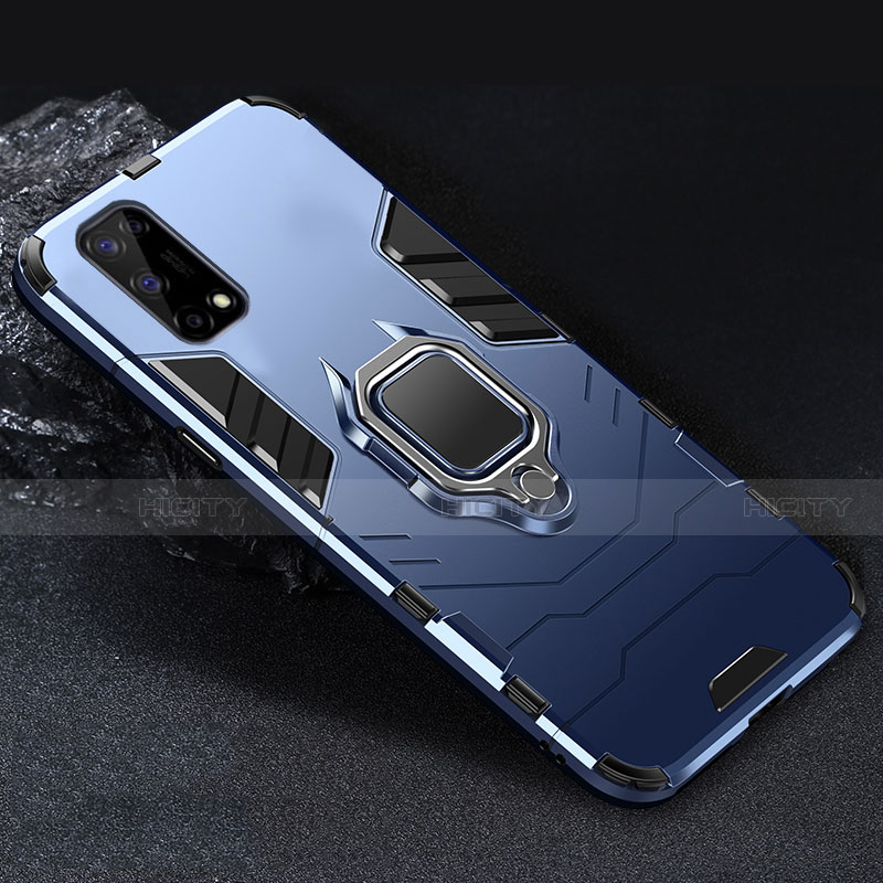 Custodia Silicone e Plastica Opaca Cover con Magnetico Anello Supporto per Realme Narzo 30 Pro 5G Blu
