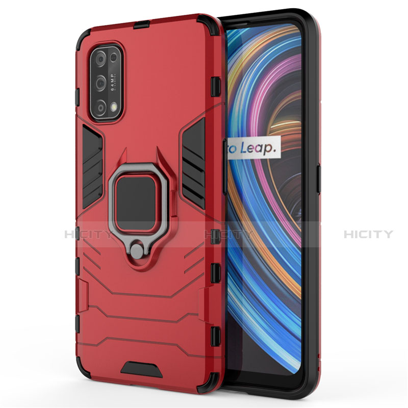 Custodia Silicone e Plastica Opaca Cover con Magnetico Anello Supporto per Realme Q2 Pro 5G Rosso