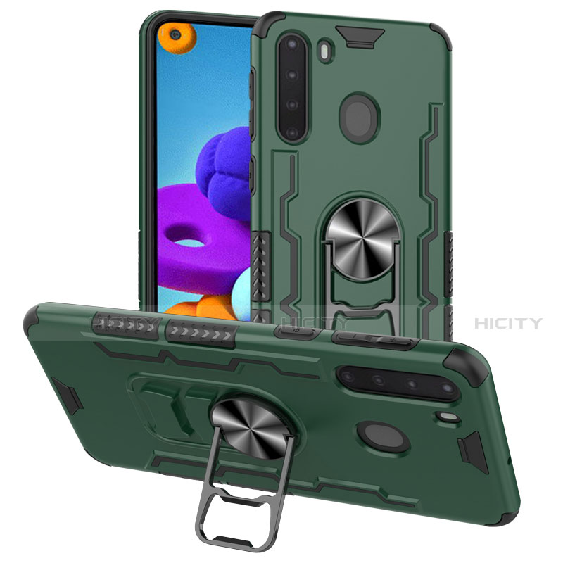 Custodia Silicone e Plastica Opaca Cover con Magnetico Anello Supporto per Samsung Galaxy A21