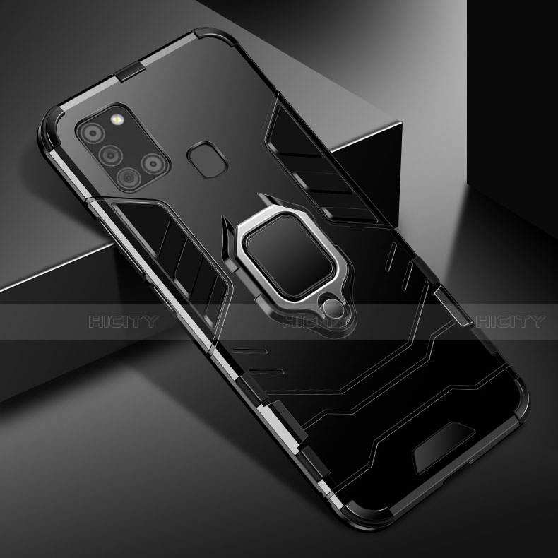 Custodia Silicone e Plastica Opaca Cover con Magnetico Anello Supporto per Samsung Galaxy A21s