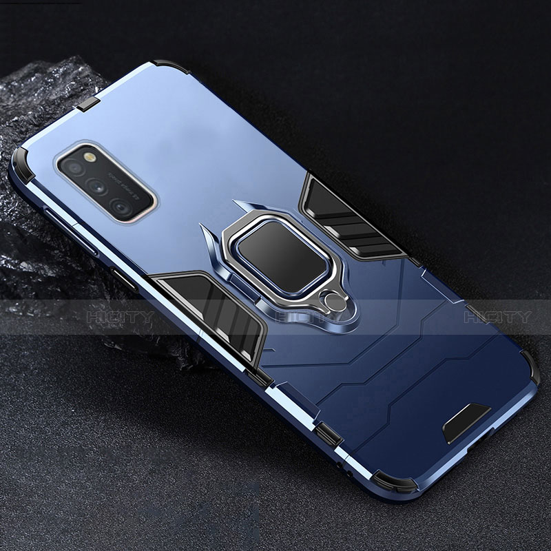 Custodia Silicone e Plastica Opaca Cover con Magnetico Anello Supporto per Samsung Galaxy A41 Blu