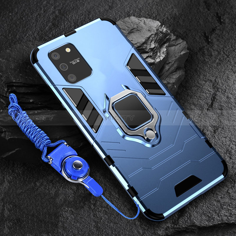 Custodia Silicone e Plastica Opaca Cover con Magnetico Anello Supporto per Samsung Galaxy A91 Blu