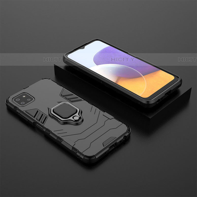 Custodia Silicone e Plastica Opaca Cover con Magnetico Anello Supporto per Samsung Galaxy F42 5G Nero
