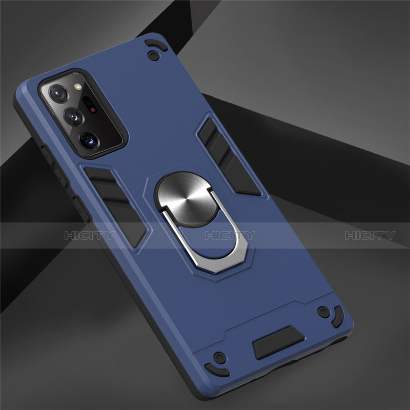 Custodia Silicone e Plastica Opaca Cover con Magnetico Anello Supporto per Samsung Galaxy Note 20 5G Blu