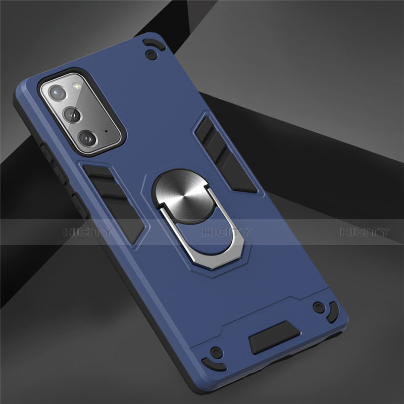 Custodia Silicone e Plastica Opaca Cover con Magnetico Anello Supporto per Samsung Galaxy Note 20 Plus 5G Blu
