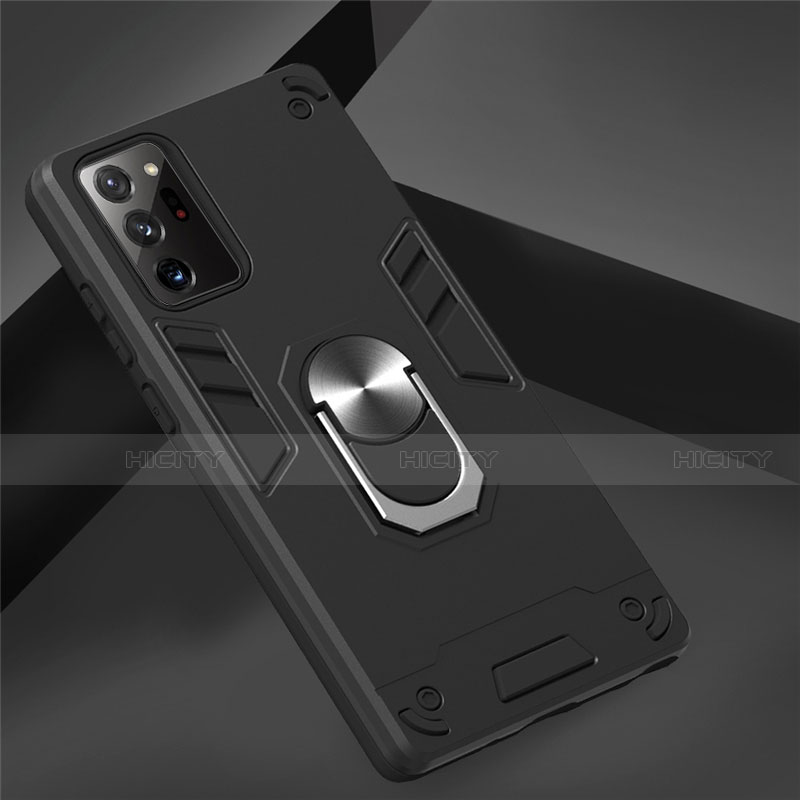 Custodia Silicone e Plastica Opaca Cover con Magnetico Anello Supporto per Samsung Galaxy Note 20 Ultra 5G Nero