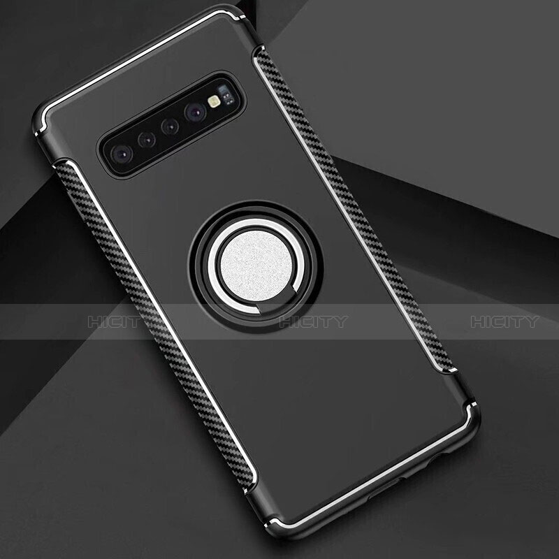 Custodia Silicone e Plastica Opaca Cover con Magnetico Anello Supporto per Samsung Galaxy S10 5G Nero