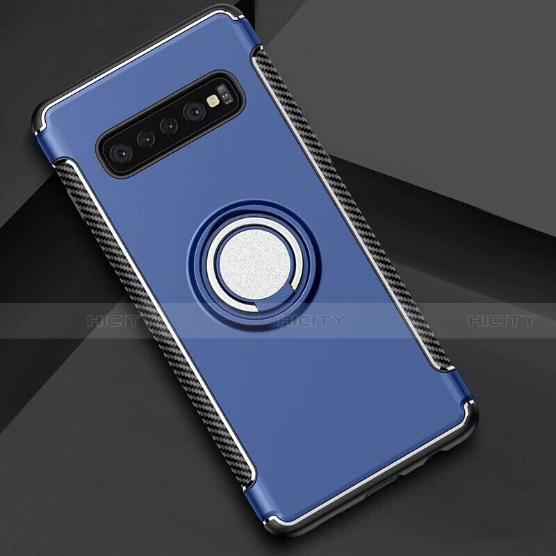 Custodia Silicone e Plastica Opaca Cover con Magnetico Anello Supporto per Samsung Galaxy S10 Blu