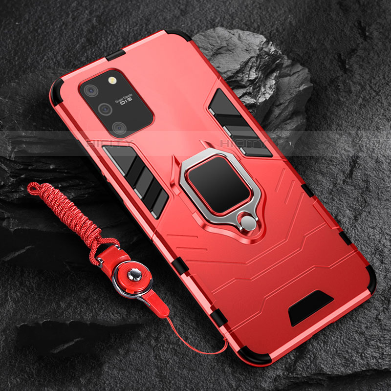 Custodia Silicone e Plastica Opaca Cover con Magnetico Anello Supporto per Samsung Galaxy S10 Lite Rosso