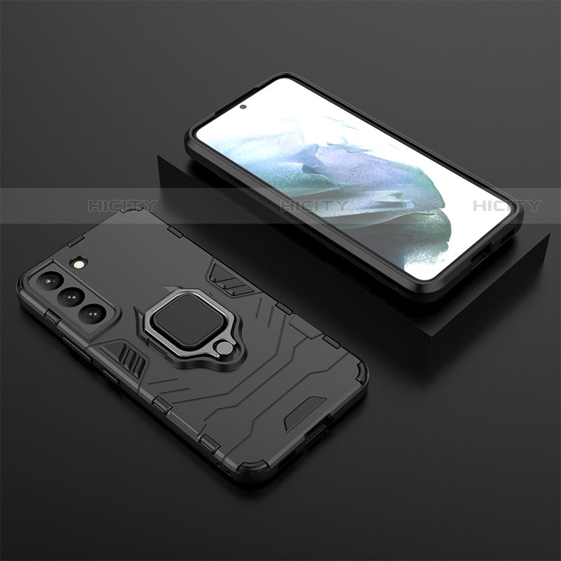Custodia Silicone e Plastica Opaca Cover con Magnetico Anello Supporto per Samsung Galaxy S21 FE 5G Nero