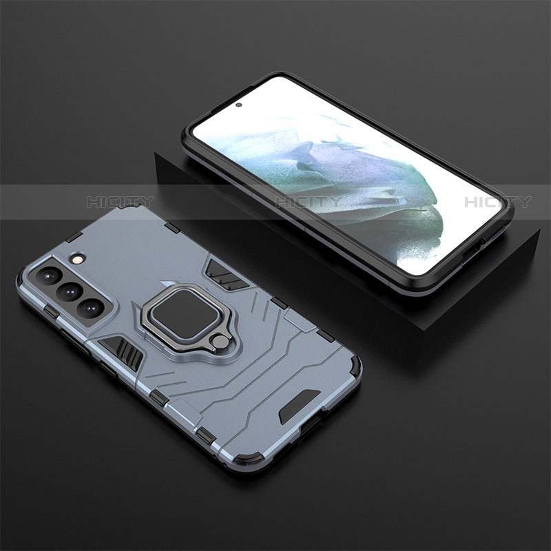 Custodia Silicone e Plastica Opaca Cover con Magnetico Anello Supporto per Samsung Galaxy S21 Plus 5G Blu