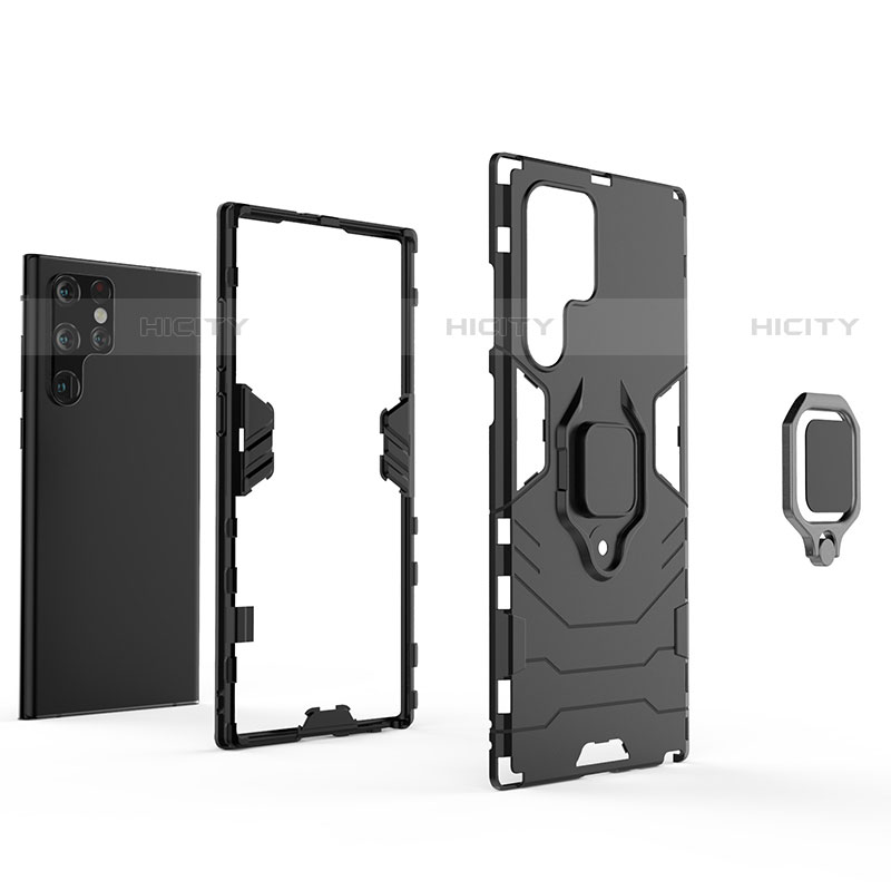 Custodia Silicone e Plastica Opaca Cover con Magnetico Anello Supporto per Samsung Galaxy S21 Ultra 5G