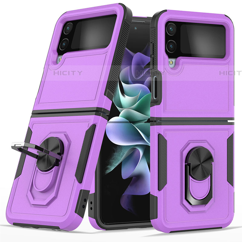 Custodia Silicone e Plastica Opaca Cover con Magnetico Anello Supporto per Samsung Galaxy Z Flip4 5G