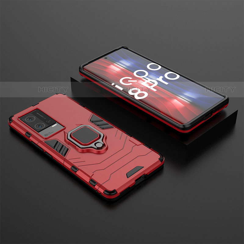 Custodia Silicone e Plastica Opaca Cover con Magnetico Anello Supporto per Vivo iQOO 8 Pro 5G Rosso