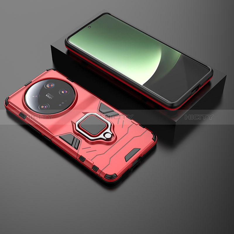 Custodia Silicone e Plastica Opaca Cover con Magnetico Anello Supporto per Xiaomi Mi 13 Ultra 5G Rosso