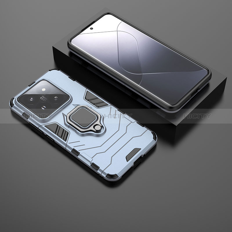 Custodia Silicone e Plastica Opaca Cover con Magnetico Anello Supporto per Xiaomi Mi 14 5G Blu