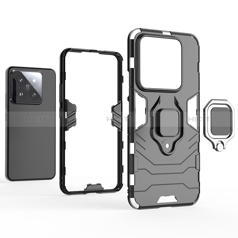Custodia Silicone e Plastica Opaca Cover con Magnetico Anello Supporto per Xiaomi Mi 14 Pro 5G