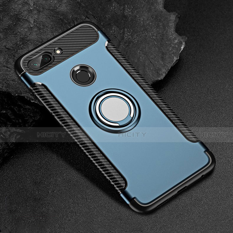 Custodia Silicone e Plastica Opaca Cover con Magnetico Anello Supporto per Xiaomi Mi 8 Lite Blu