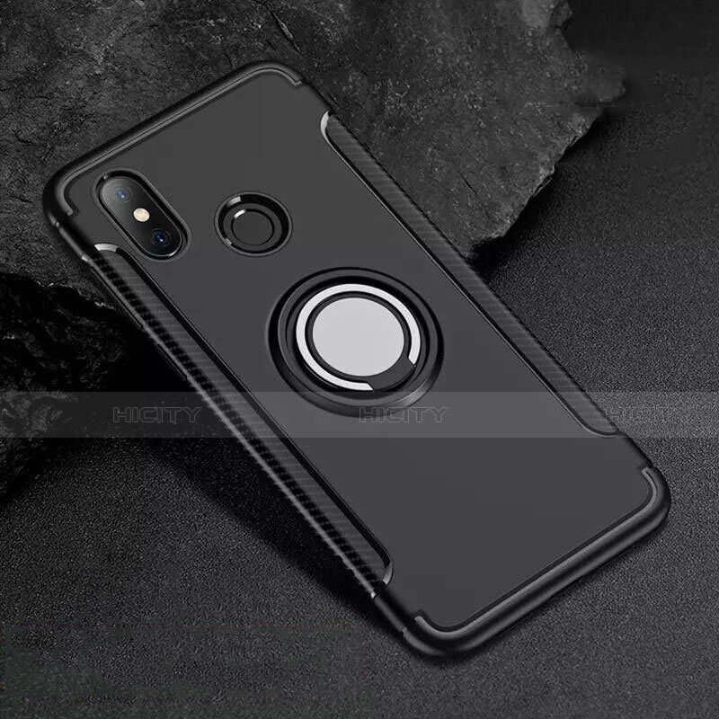 Custodia Silicone e Plastica Opaca Cover con Magnetico Anello Supporto per Xiaomi Mi 8 Nero