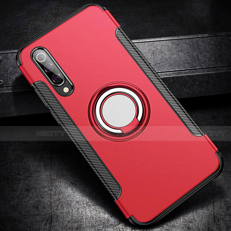Custodia Silicone e Plastica Opaca Cover con Magnetico Anello Supporto per Xiaomi Mi 9 Pro Rosso